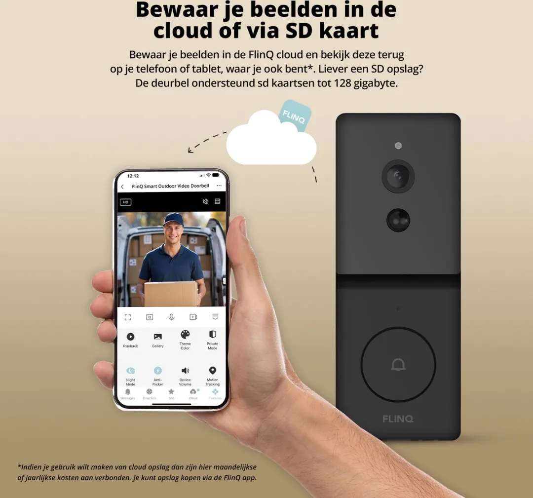 FlinQ Slimme Deurbel Camera 1080P - Zwart - afbeelding 6 van 6