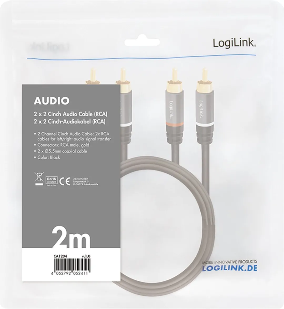 Logilink CA1204 Cinch Audio Kabel 2m - Zwart