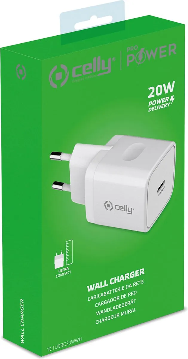Celly TC1USBC20WWH Thuislader USB-C 20W - Wit