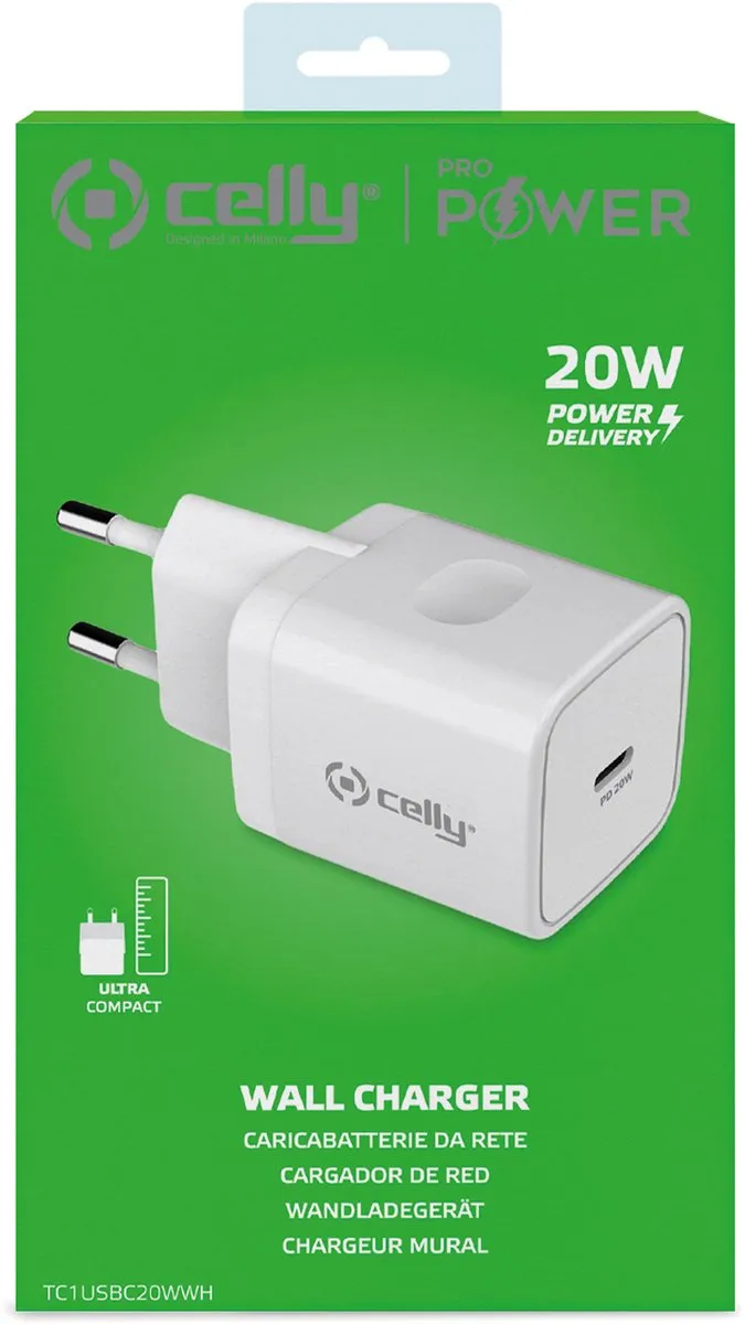 Celly TC1USBC20WWH Thuislader USB-C 20W - Wit