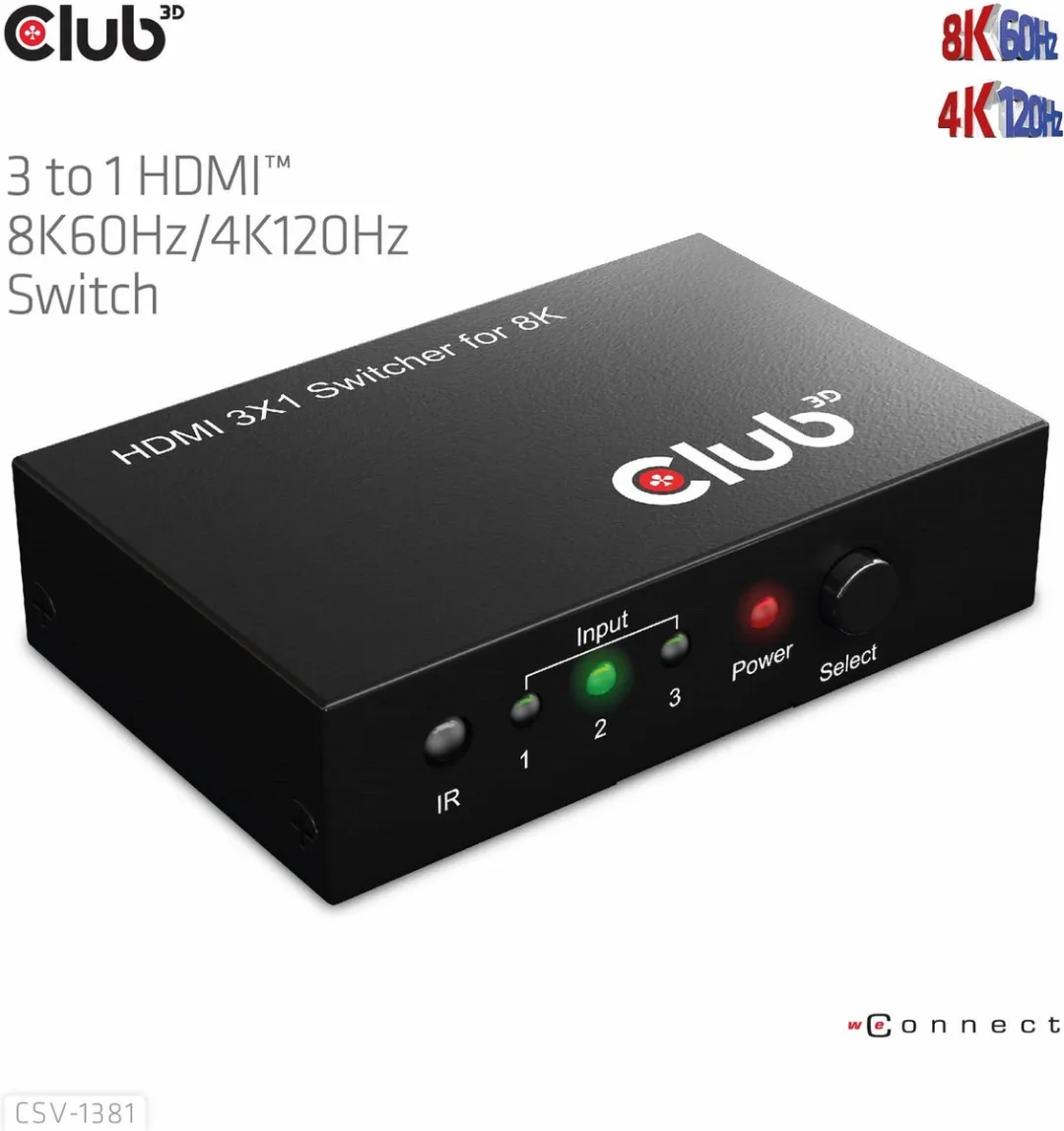 Club3D CSV-1381 HDMI Switch 3x1 - 8K60Hz/4K120Hz - afbeelding 6 van 6