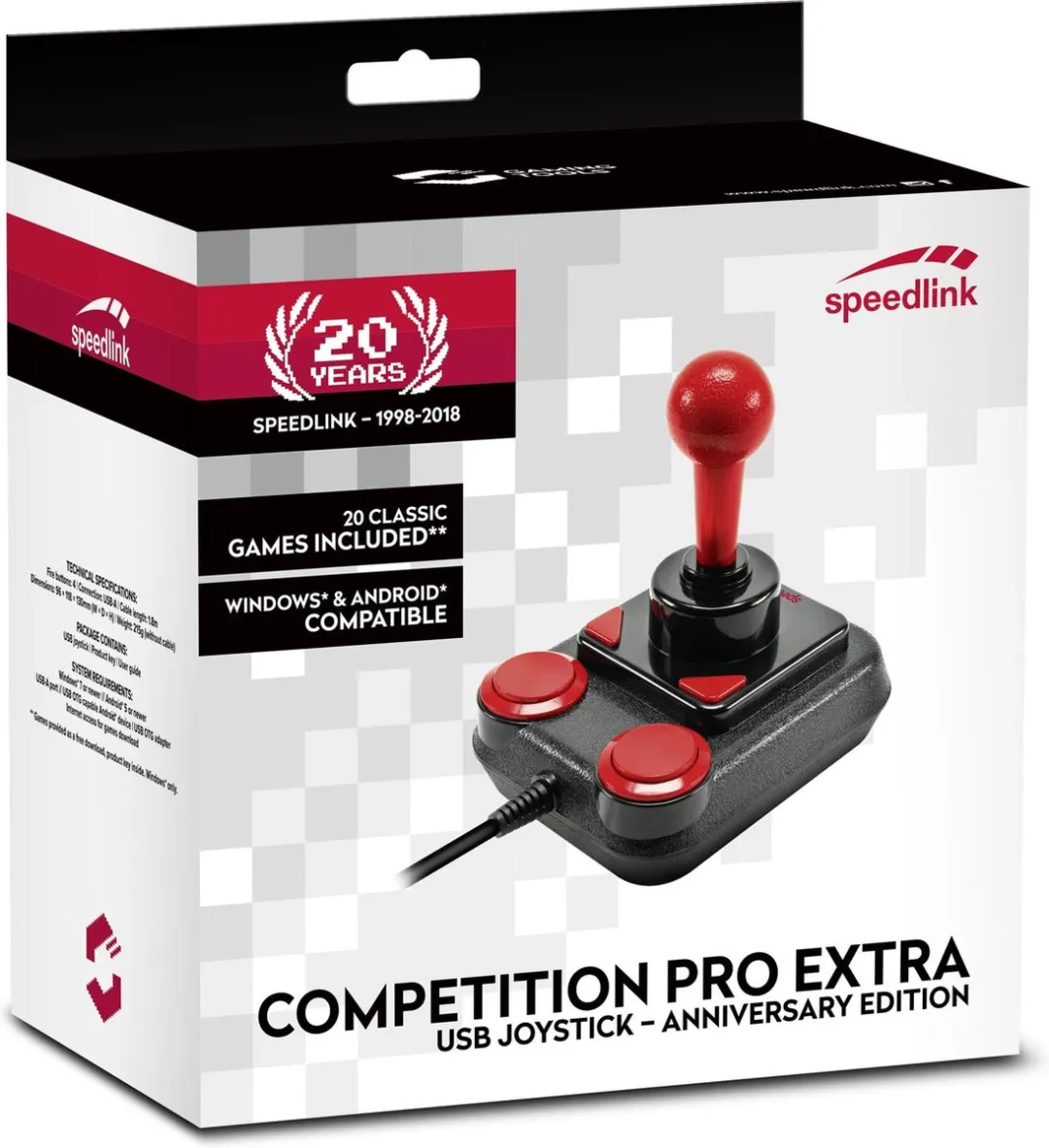 Speedlink Anniversary Competition Pro USB Joystick - 20 Retro Games - Zwart/Rood
