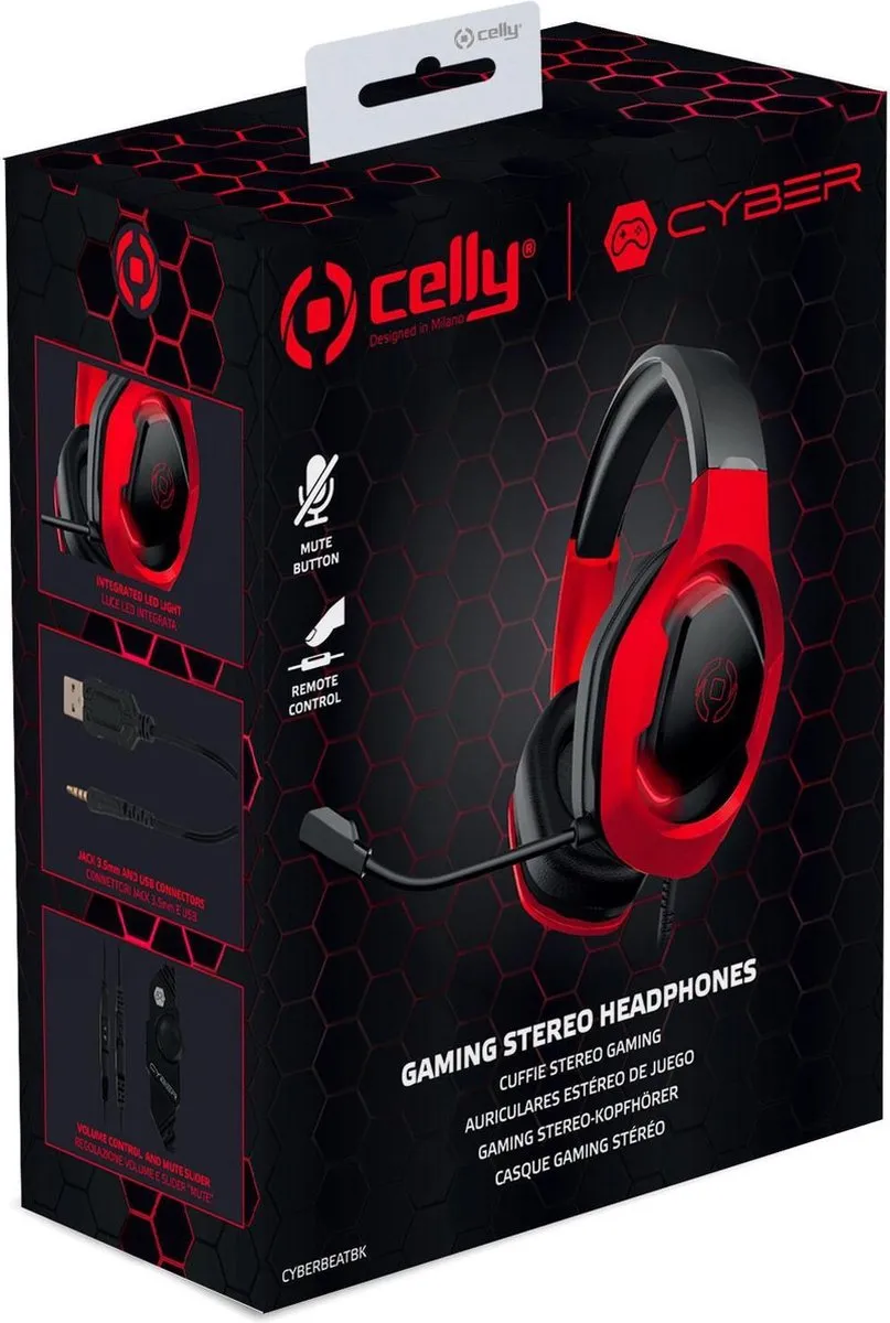 Celly CyberBeat Gaming Headset CYBERBEATBK - Rood/Zwart
