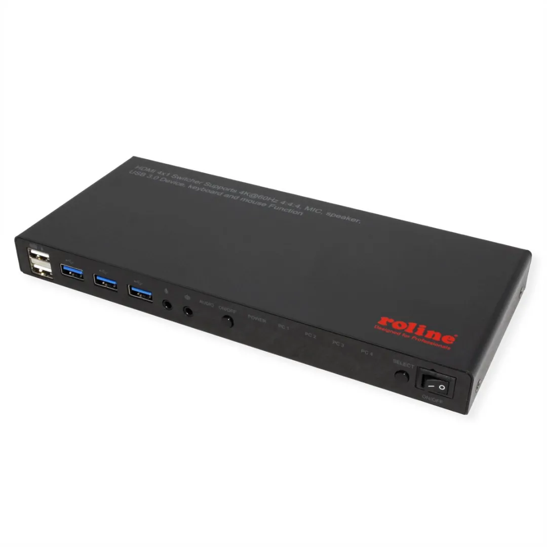 Roline KVM-switch HDMI 4K USB 4-pc's - 3-poorts USB-hub