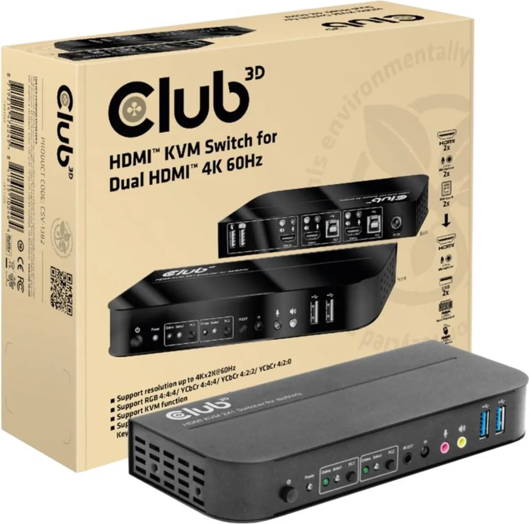 Club3D 1829883 HDMI KVM Switch Dual 4K60Hz