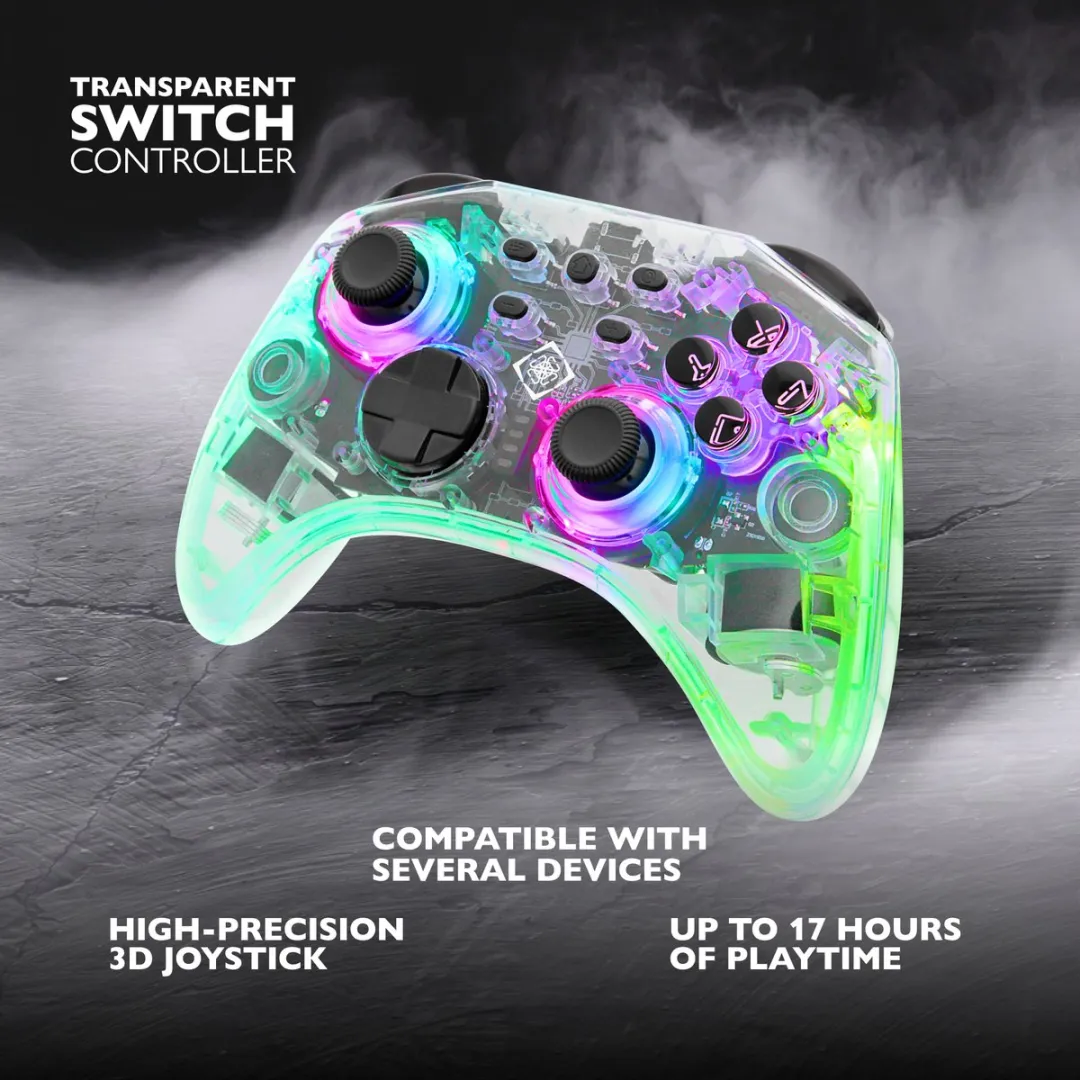 Deltaco GAM-149-T Draadloze Pro Controller - RGB - Geschikt voor Nintendo Switch/PC/Android/iOS - Transparant