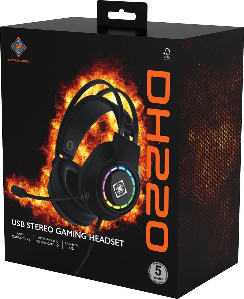 Deltaco Gaming DH220 USB Gaming Headset - Stereo - RGB verlichting - Zwart