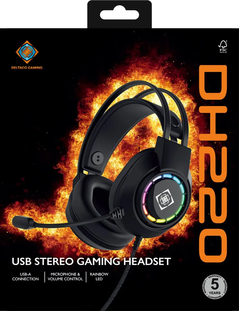 Deltaco Gaming DH220 USB Headset - Zwart - afbeelding 6 van 6
