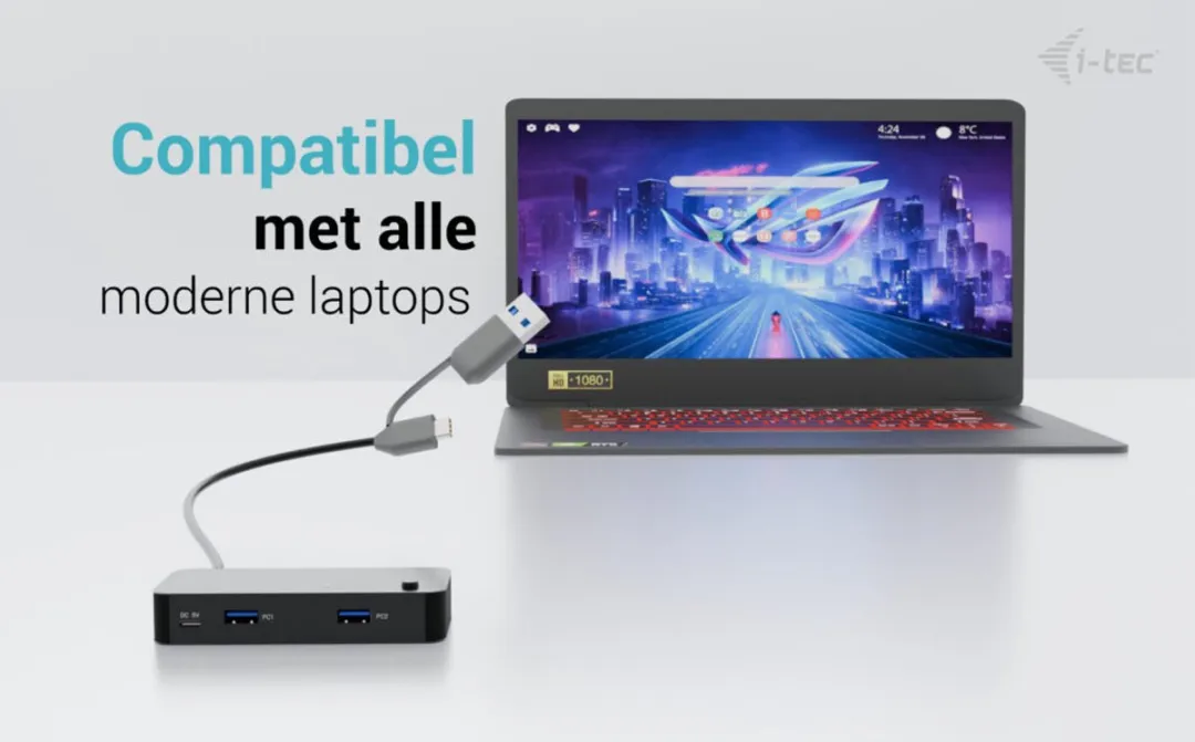 I-tec CAKVMHUB2A2C KVM-Schakelaar USB A naar USB-C 1m