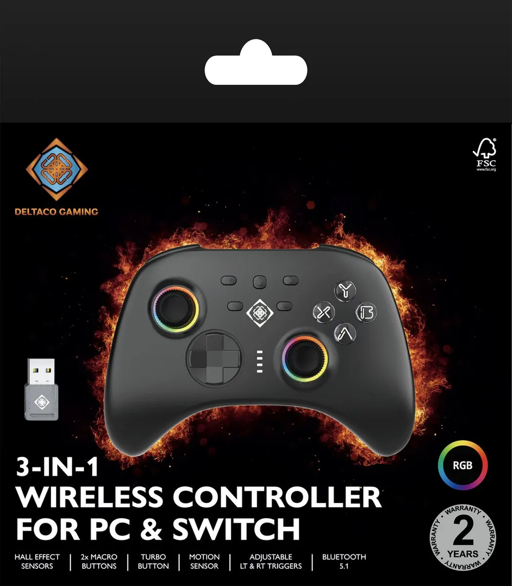 Deltaco 4222384 Gaming Controller - Nintendo Switch/PC/Mobile - 2.4G/Bluetooth 5.1 - Zwart - afbeelding 6 van 6