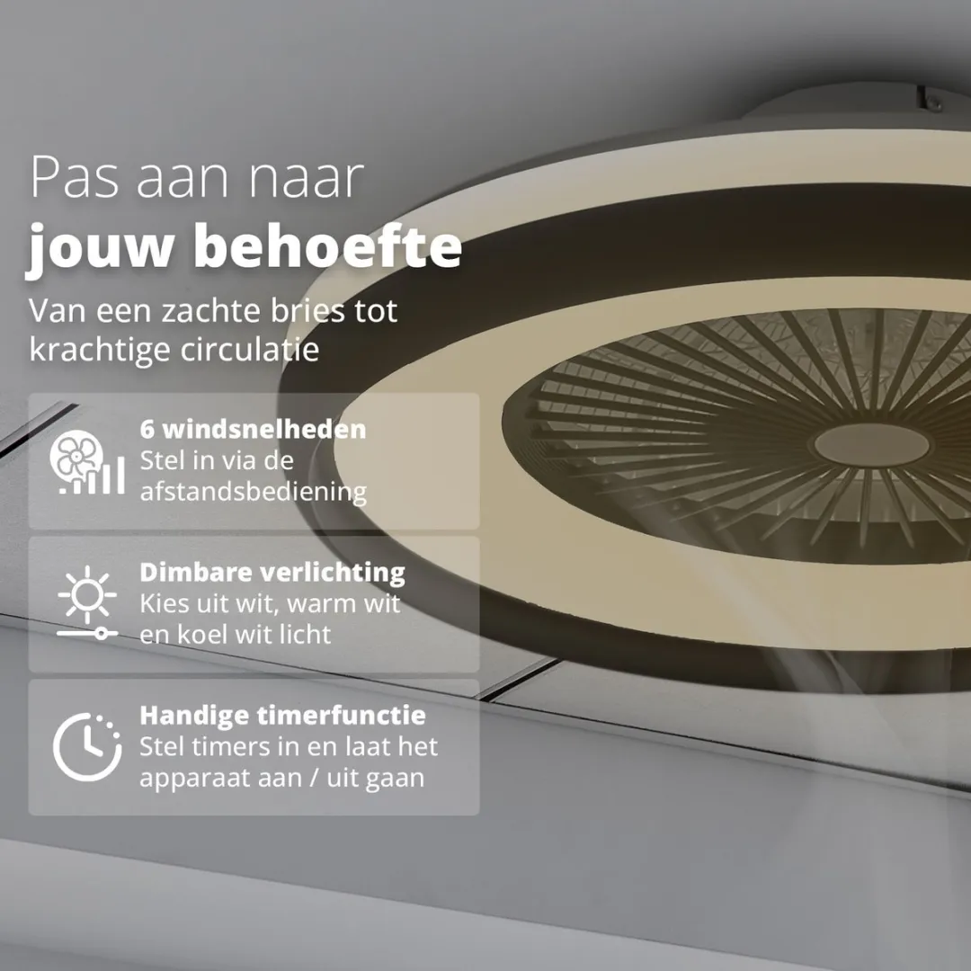 FlinQ LumiFan XL Plafondventilator Ø60cm - 6 Standen - Zwart