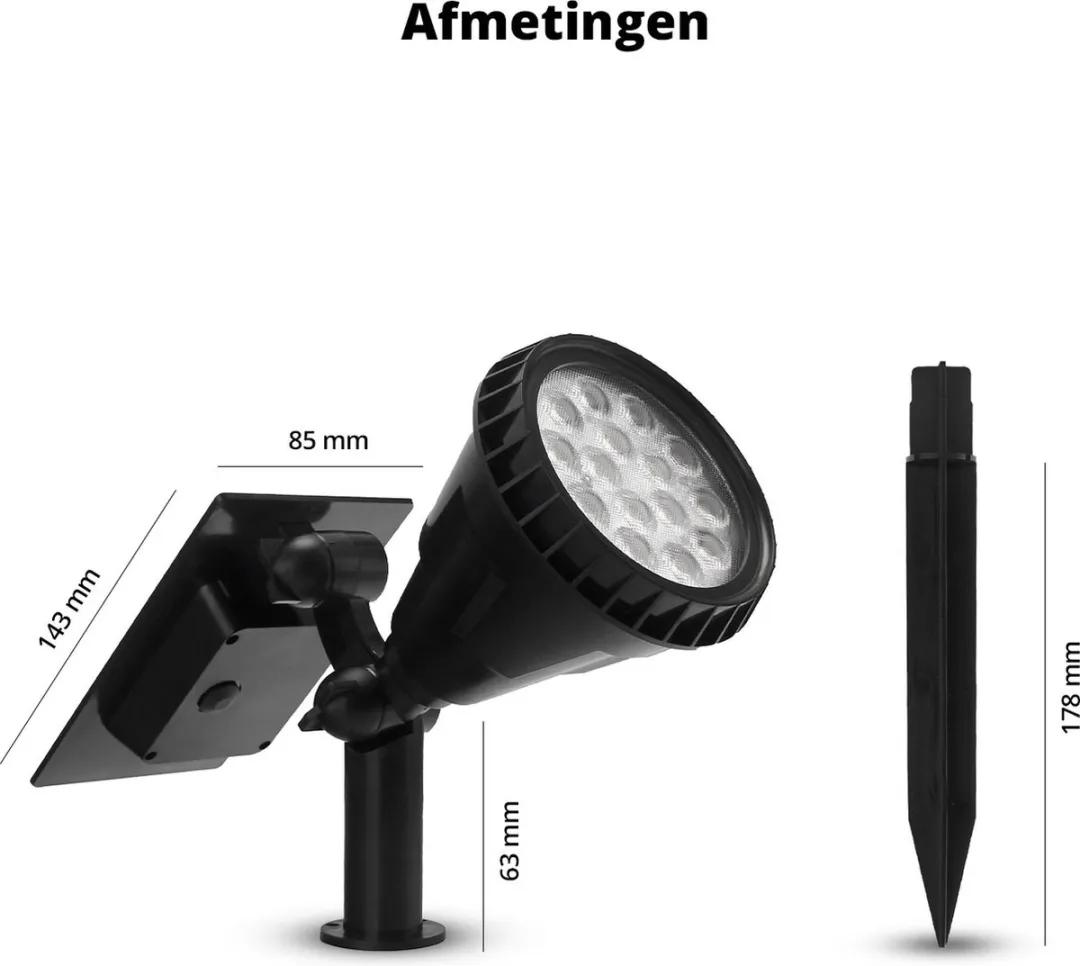 FlinQ Smart Outdoor Solar Grondspot RGB/Wit - 1W - Zwart