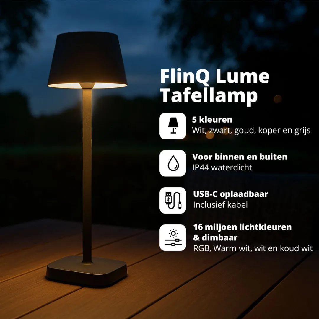 FlinQ Smart Tafellamp Lume - Wit - RGB 6000K