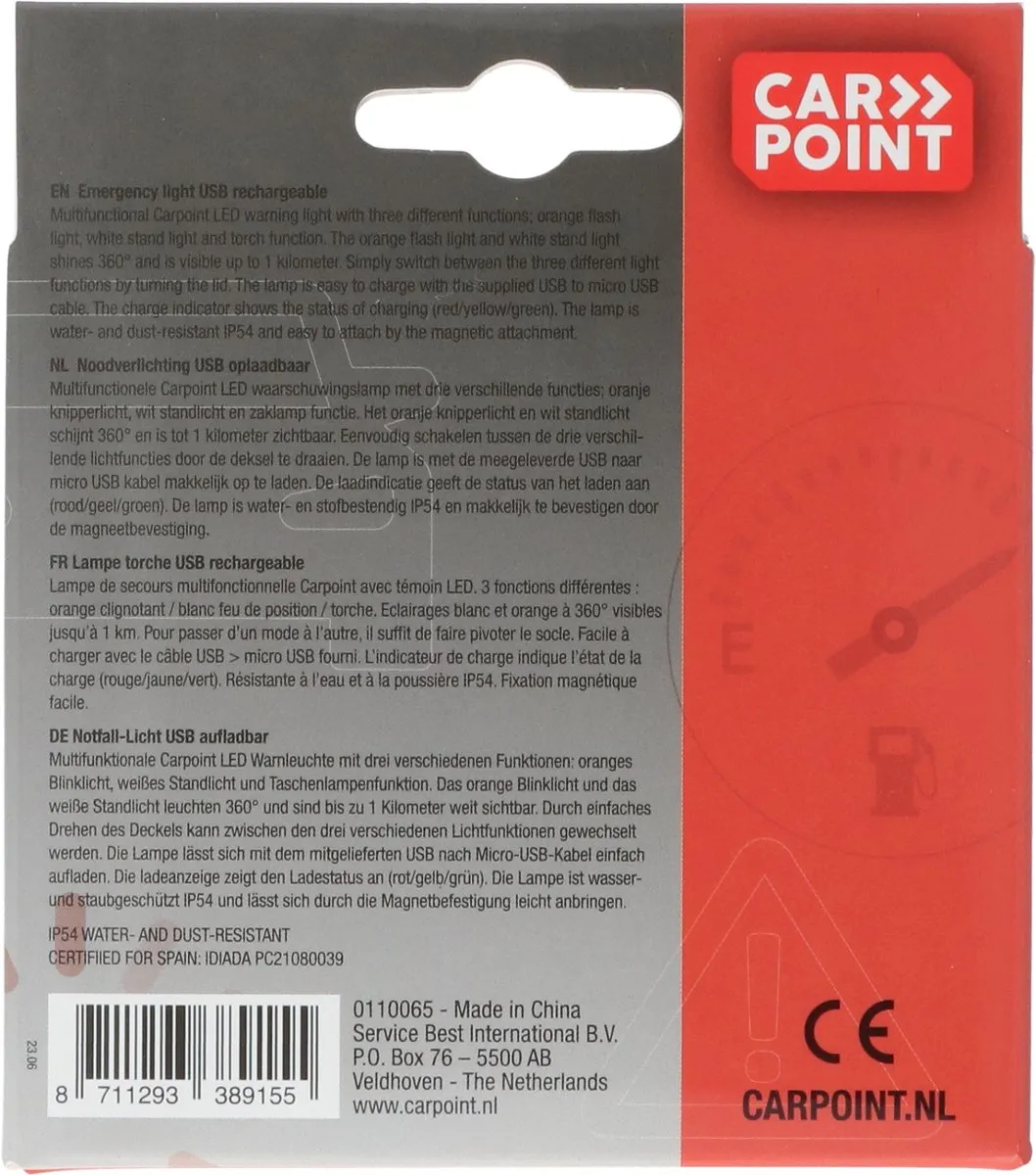 Carpoint Noodverlichting V16 USB Oplaadbaar - Oranje