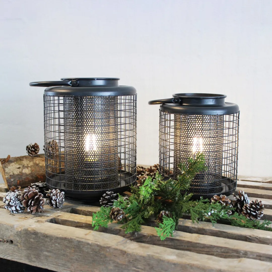 FlinQ Industriële Lantaarn Set - 2x Zwart 2700K