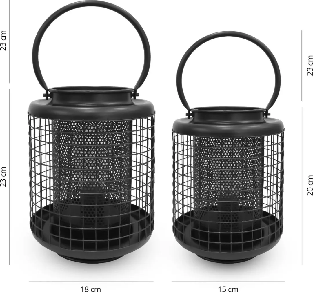 FlinQ Industriële Lantaarn Set - 2x Zwart 2700K