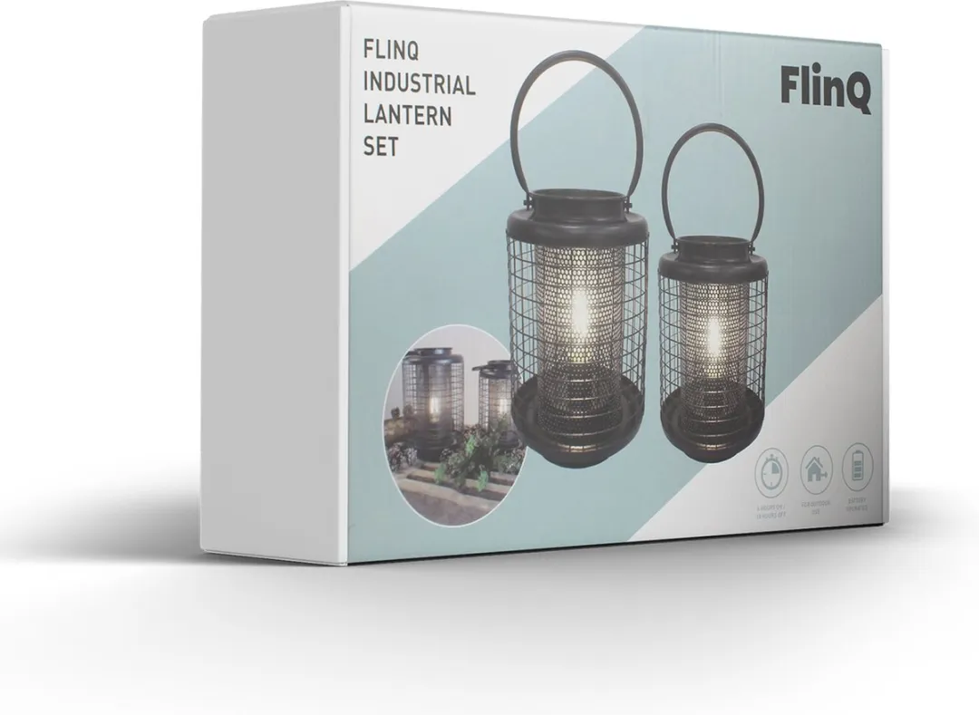 FlinQ Industriële Lantaarn Set - 2x Zwart 2700K