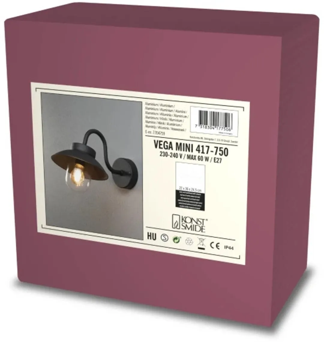 Konstsmide Vega Mini Buiten Wandlamp - 1x7W GU10 - Zwart