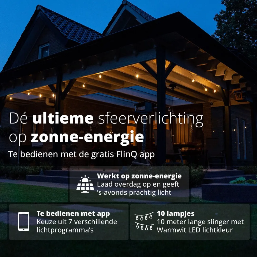 FlinQ Solar Lichtsnoer 15m - 14 LED Lampjes Wit