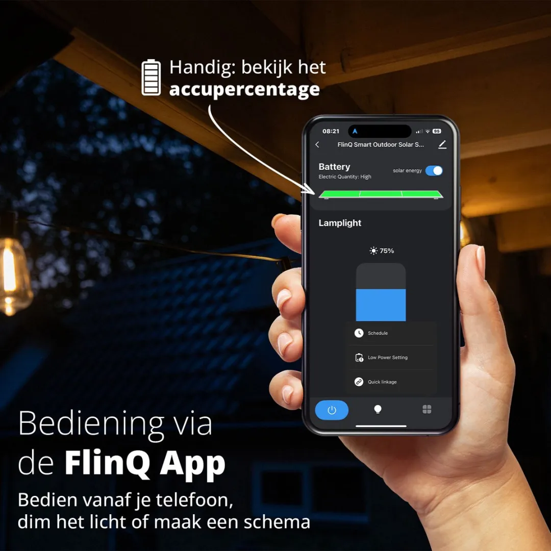 FlinQ Solar Lichtsnoer 15m - 14 LED Lampjes Wit