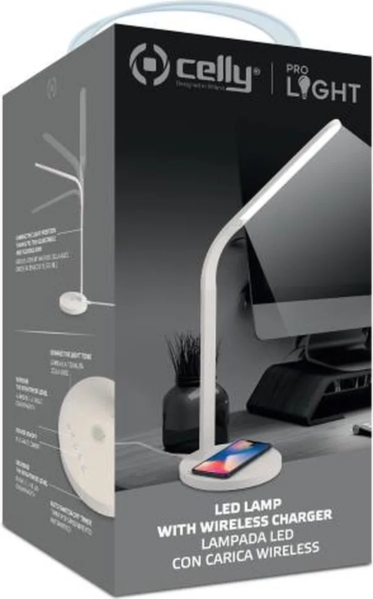 Celly LED-bureaulamp met draadloos laadstation - Wit licht