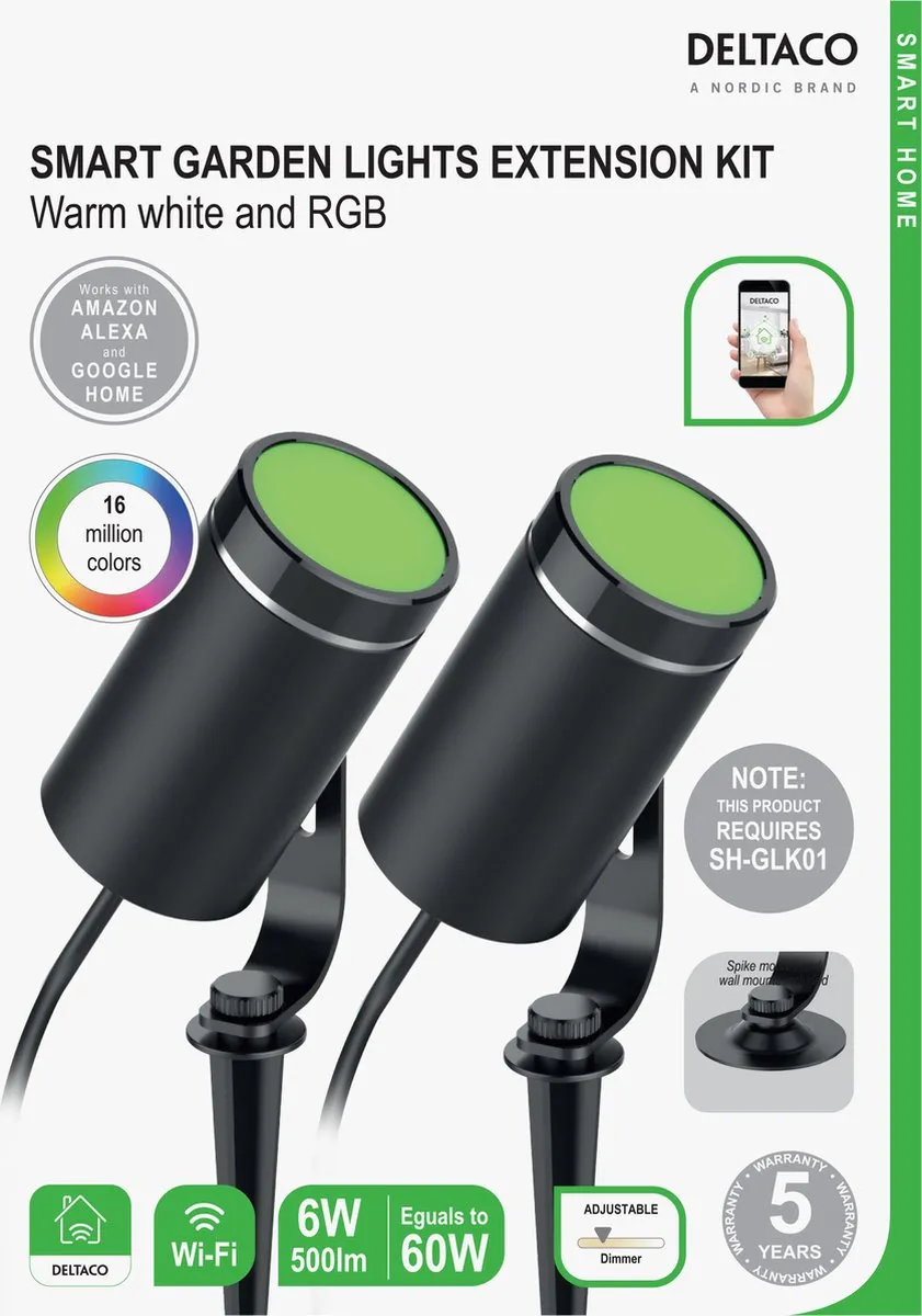 Deltaco SH-GLEX01 Smart Home Slimme Tuinverlichting - 2 RGB Spots - Zwart - afbeelding 6 van 6