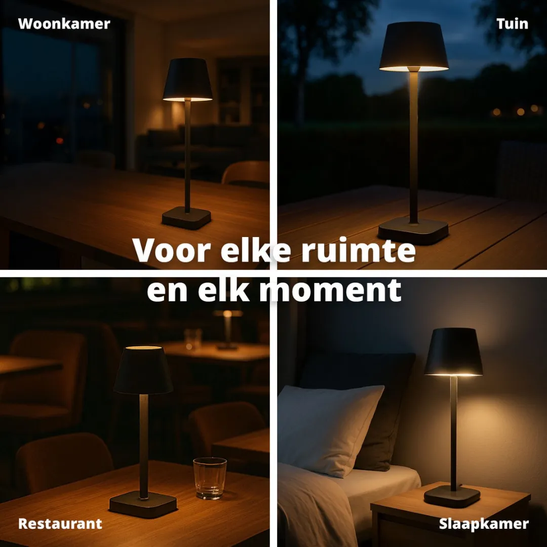 FlinQ Lume Oplaadbare Tafellamp - 3 Lichtstanden - Zwart