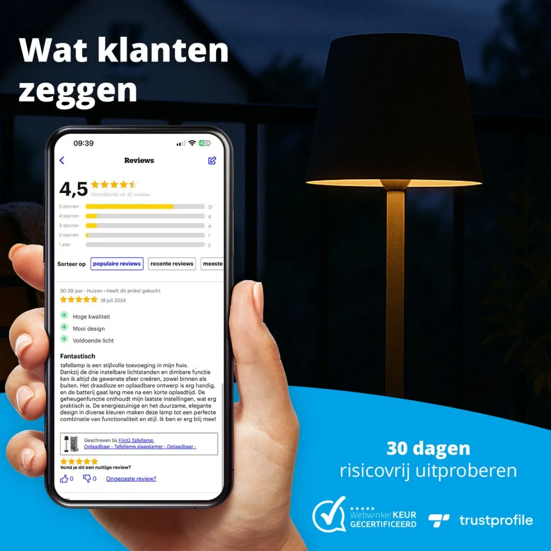FlinQ Lume Oplaadbare Tafellamp - 3 Lichtstanden - Zwart