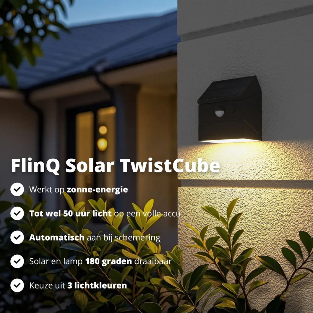 FlinQ Solar TwistCube 2-pack - Zonne Wandlamp Buiten 2W - Zwart