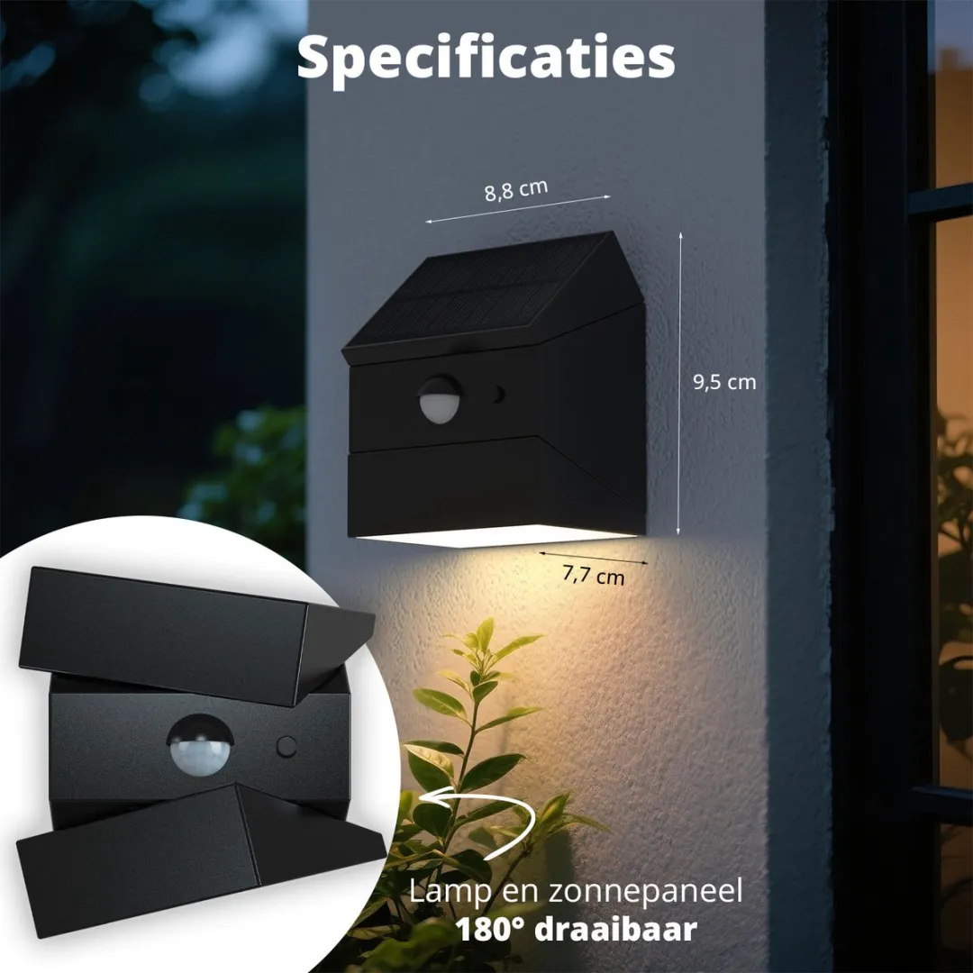 FlinQ Solar TwistCube 2-pack - Zonne Wandlamp Buiten 2W - Zwart