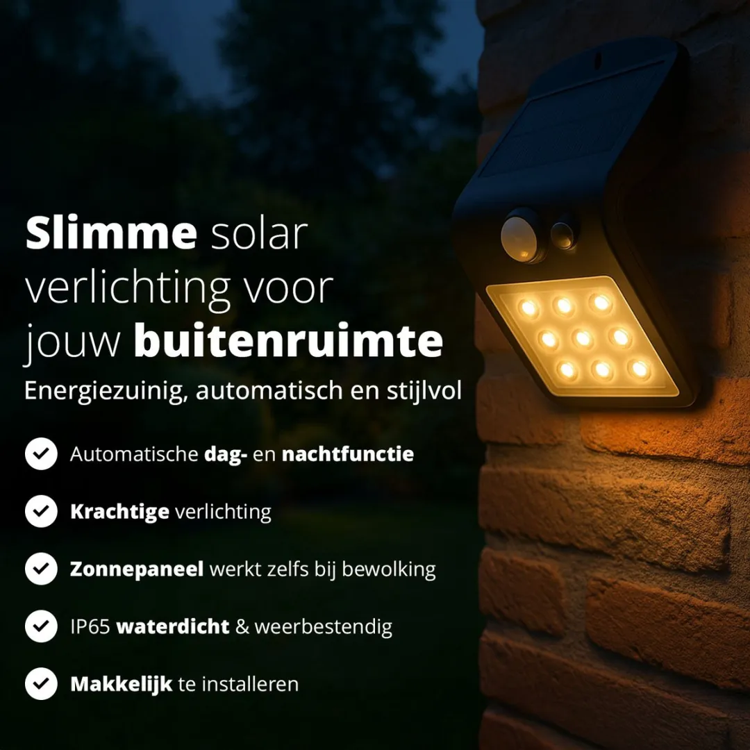 FlinQ Geisha 2-Pack Zonne Wandlamp Buiten - 2W Warm Wit - Bewegingssensor