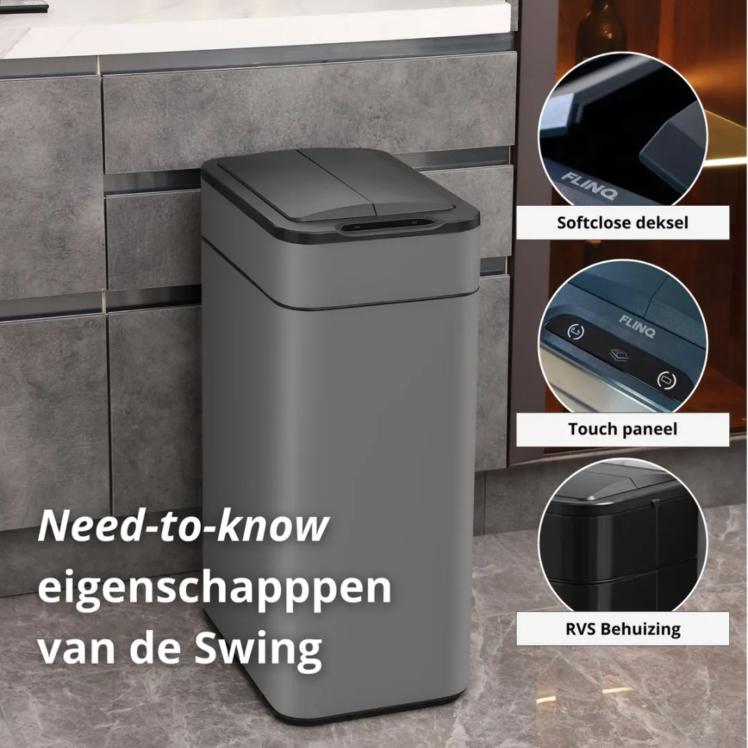 FlinQ Swing Sensor Prullenbak 60L - Antraciet