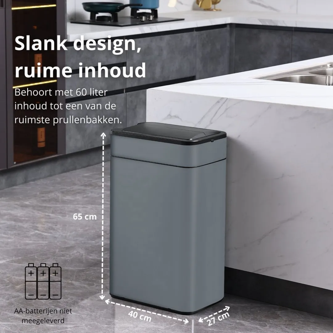 FlinQ Swing Sensor Prullenbak 60L - Antraciet