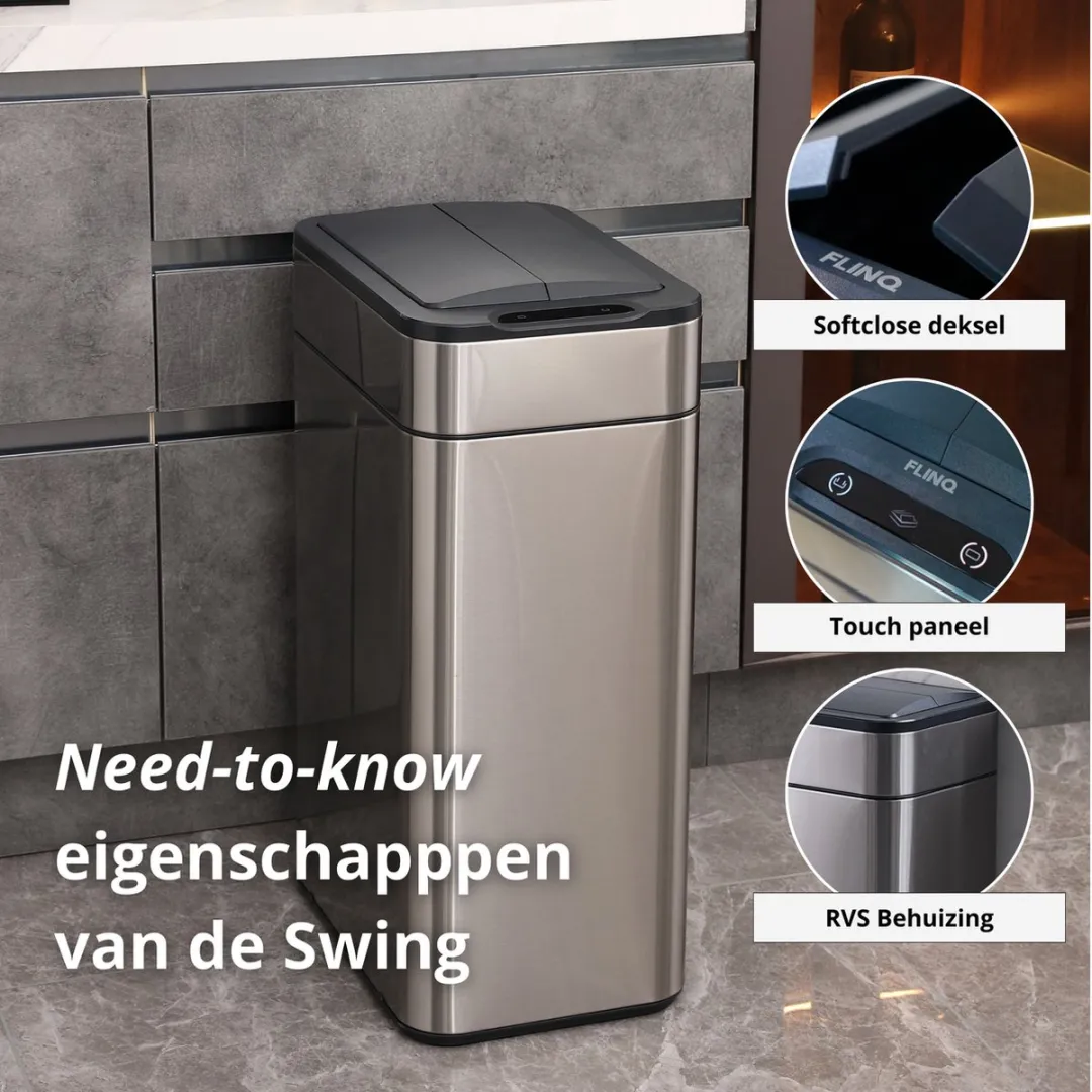 FlinQ Swing Sensor Prullenbak 60L - Zilver - afbeelding 6 van 6