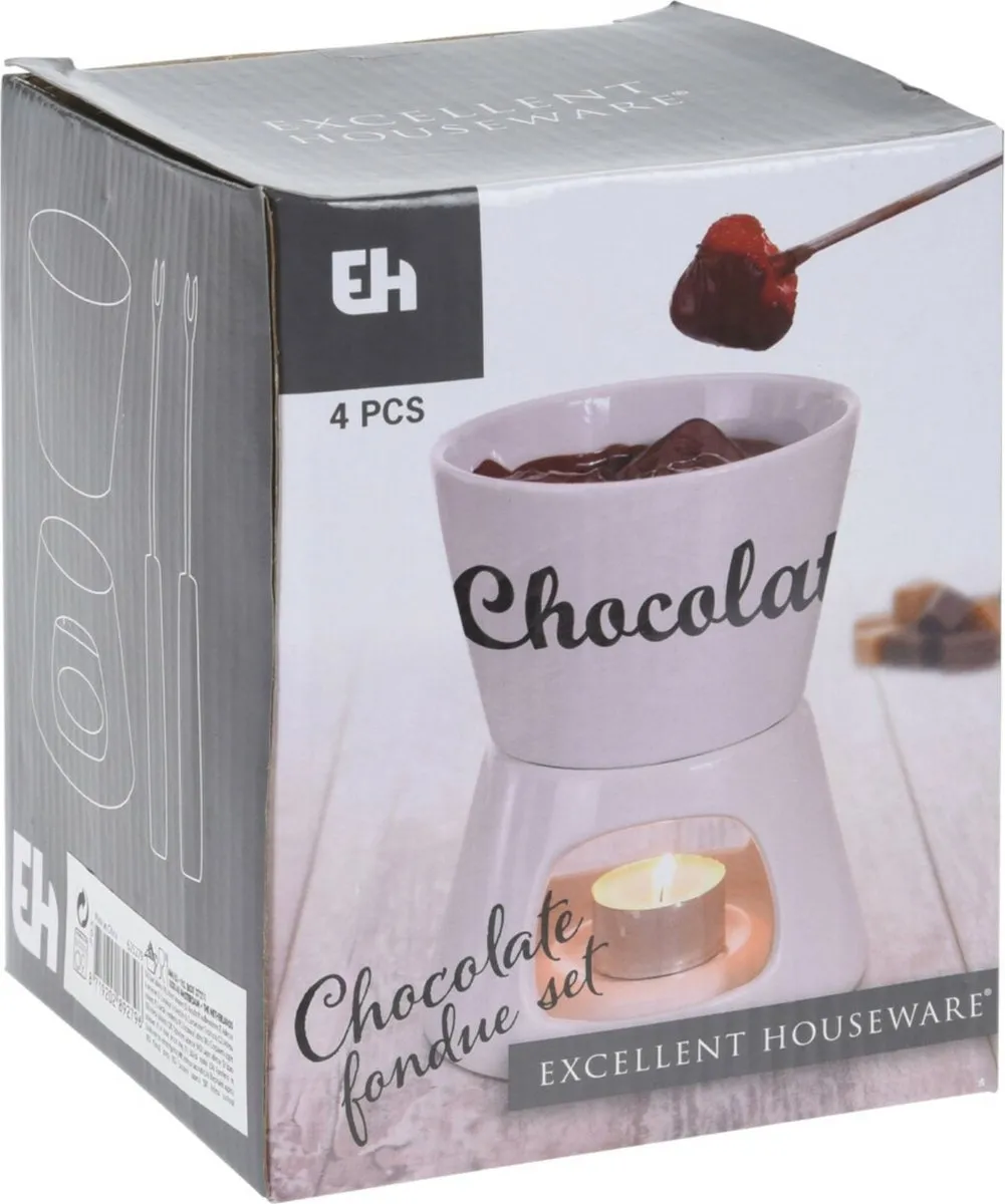 Excellent Houseware Chocoladefondue 0,35L - Wit - Porselein