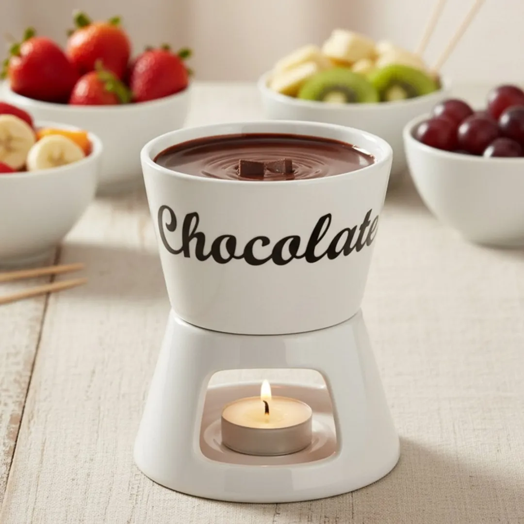 Excellent Houseware Chocoladefondue 0,35L - Wit - Porselein