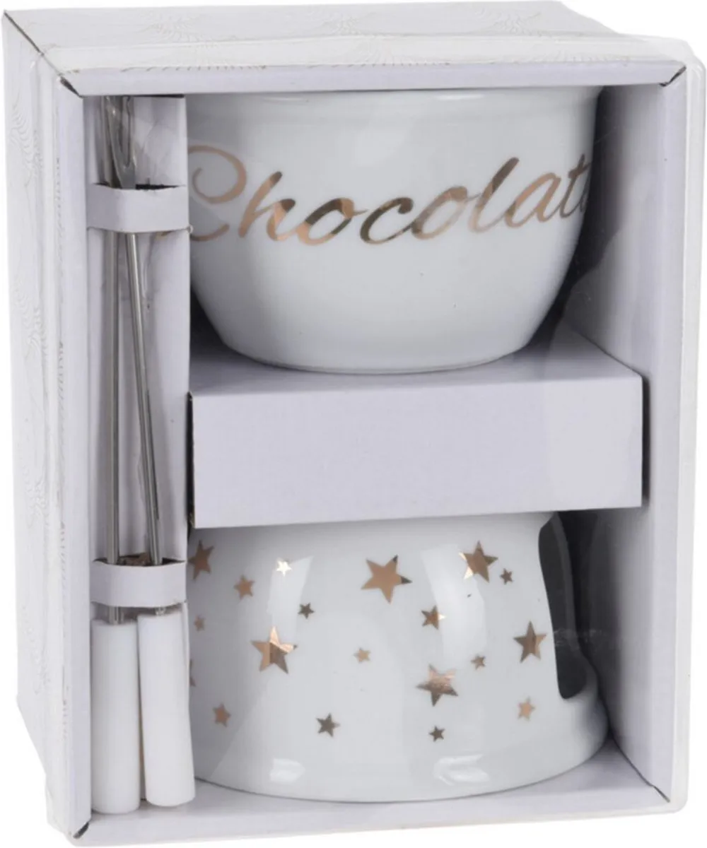 Excellent Houseware Chocoladefondue 0,35L - Wit - Porselein