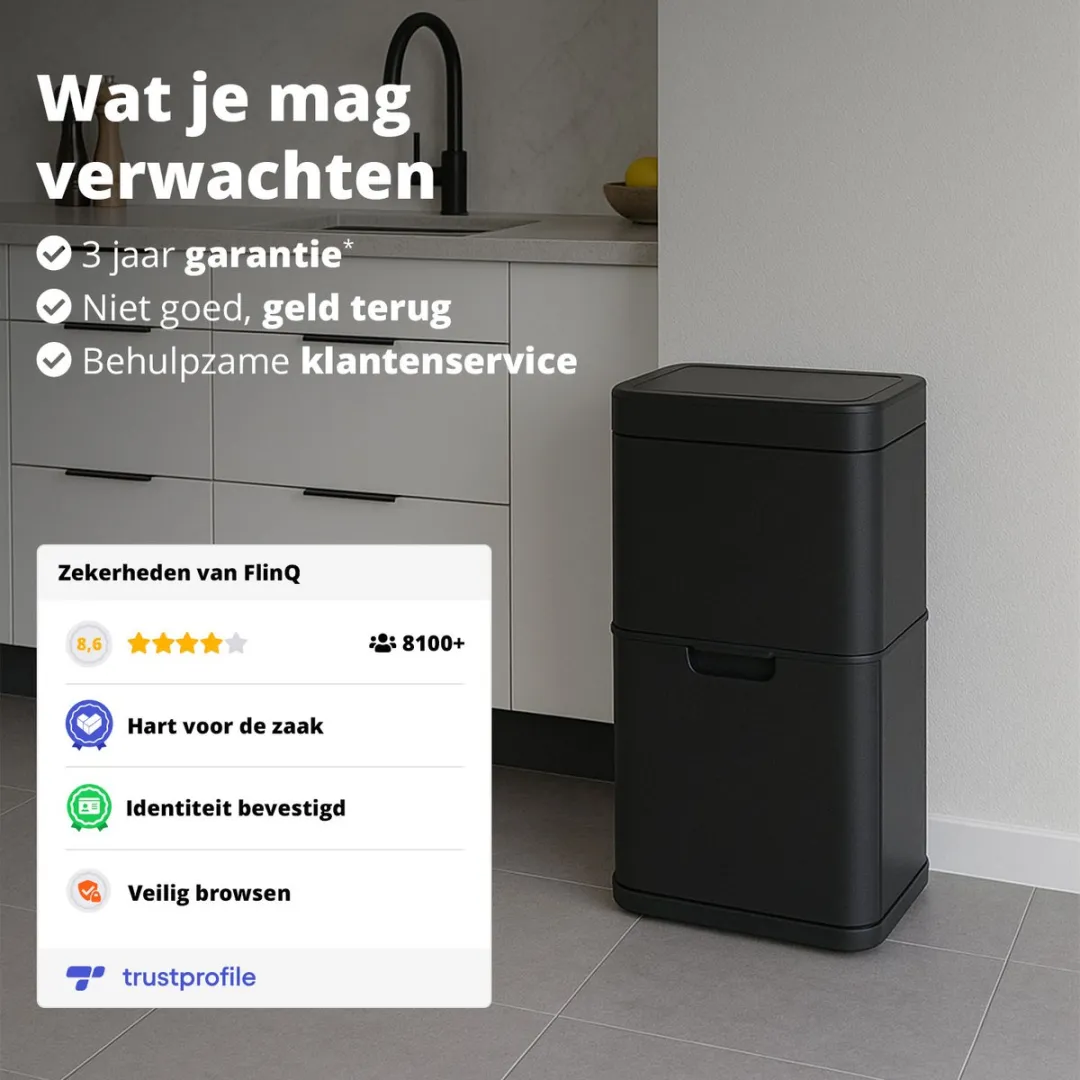 FlinQ Senzaro Prullenbak 60L - 2 Vakken - Roestvrij Staal