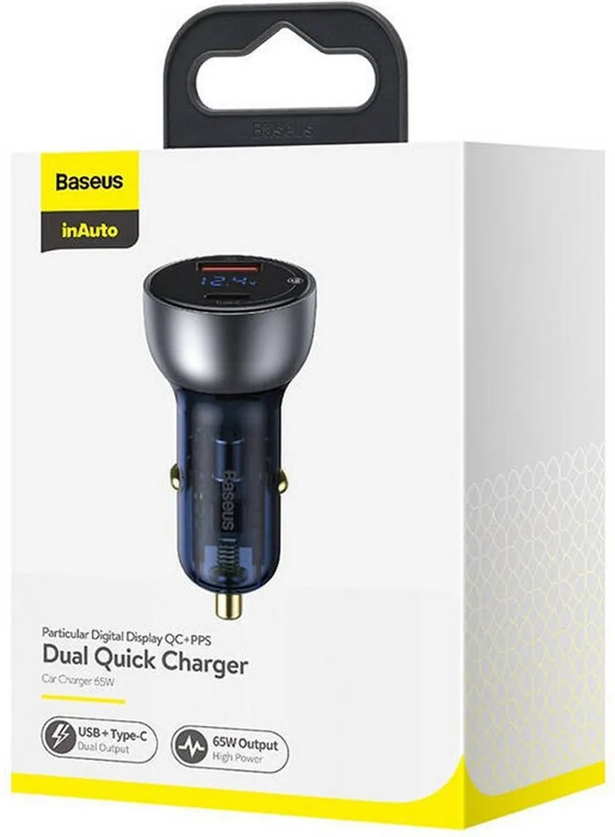 Baseus 65W Autolader 2-in-1 USB C & USB A - Donker Grijs - afbeelding 6 van 6