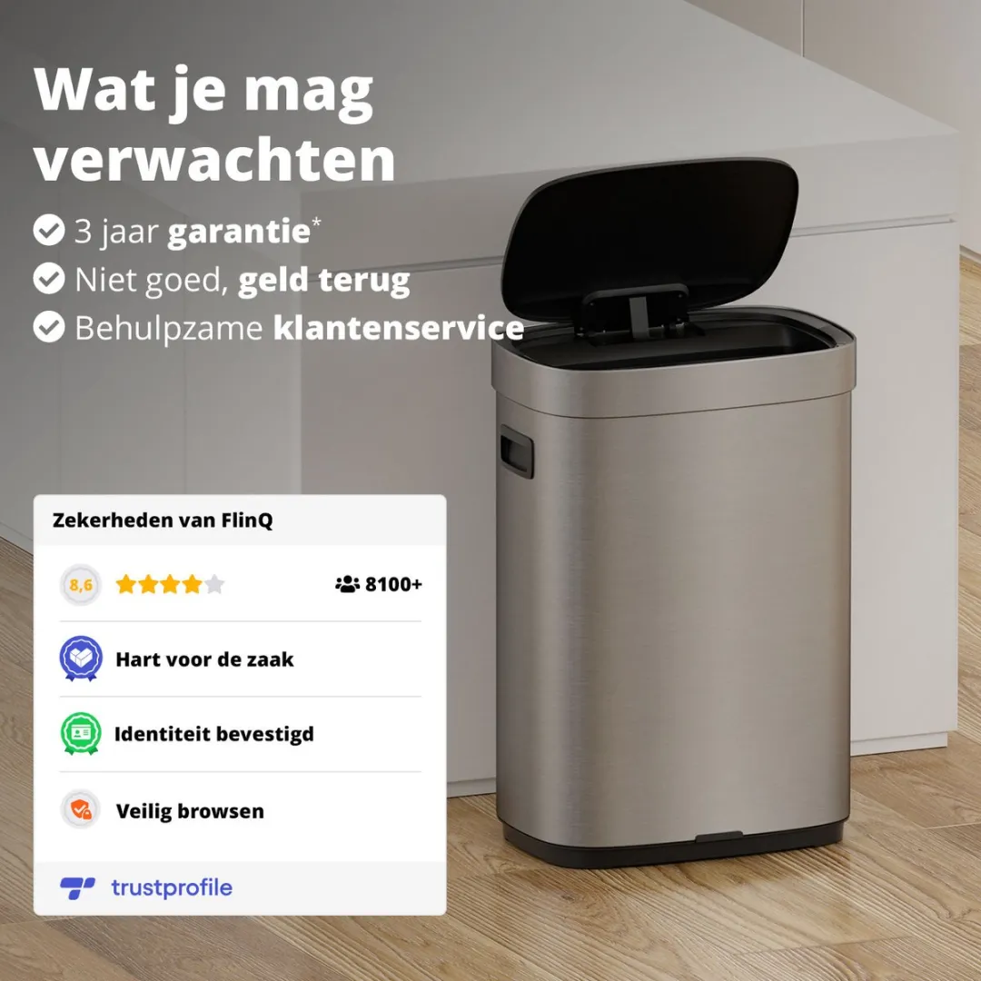 FlinQ Mira Prullenbak 50L - Oplaadbaar Softclose LED Zwart - afbeelding 6 van 6