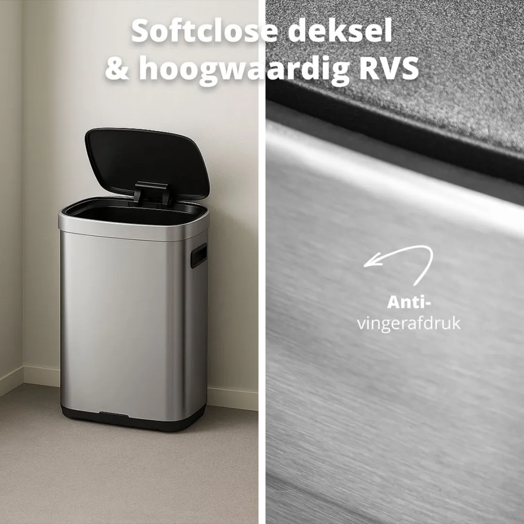 FlinQ Mira Prullenbak 50L - Oplaadbaar Softclose LED Zwart