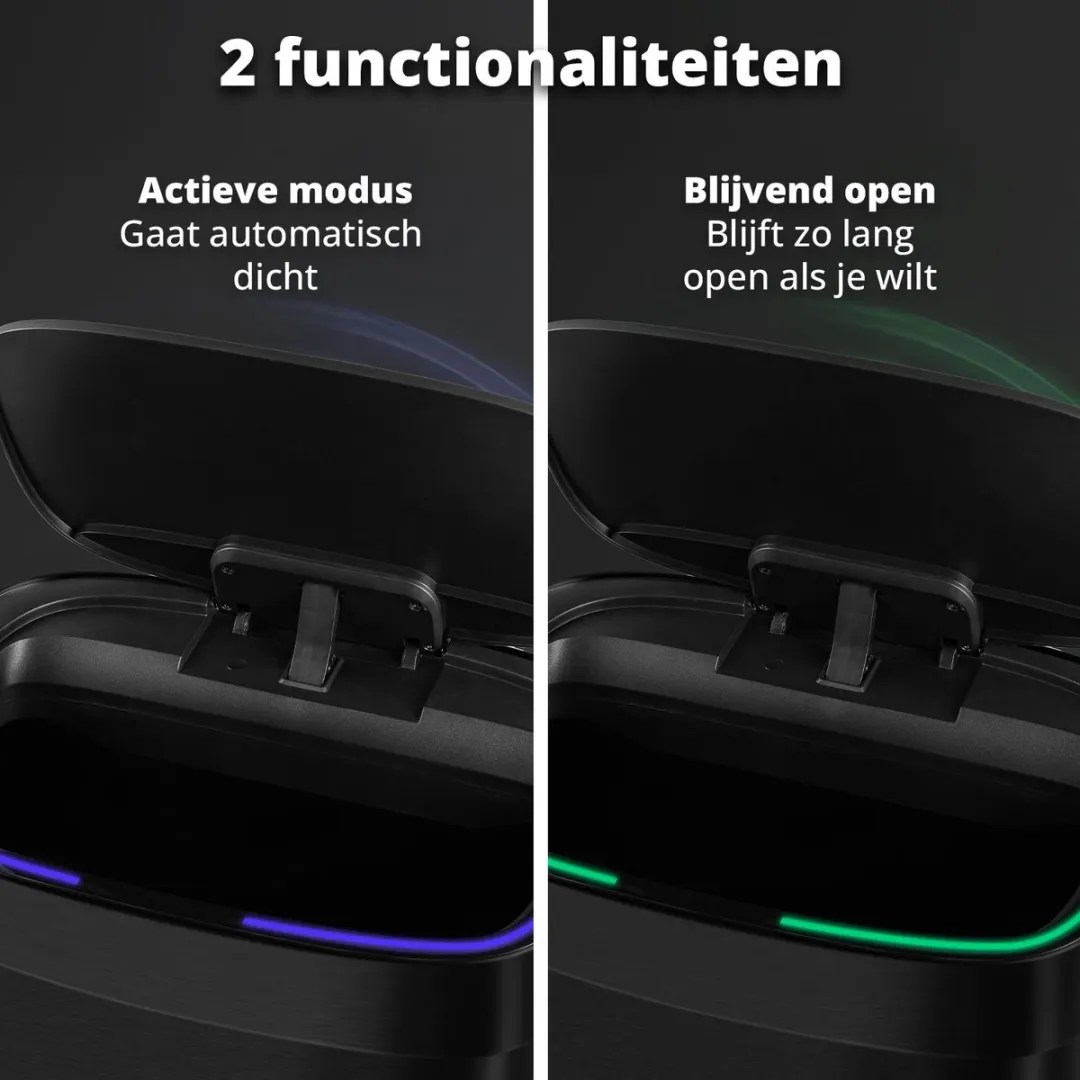 FlinQ Mira Prullenbak 50L - Oplaadbaar Softclose LED Zwart