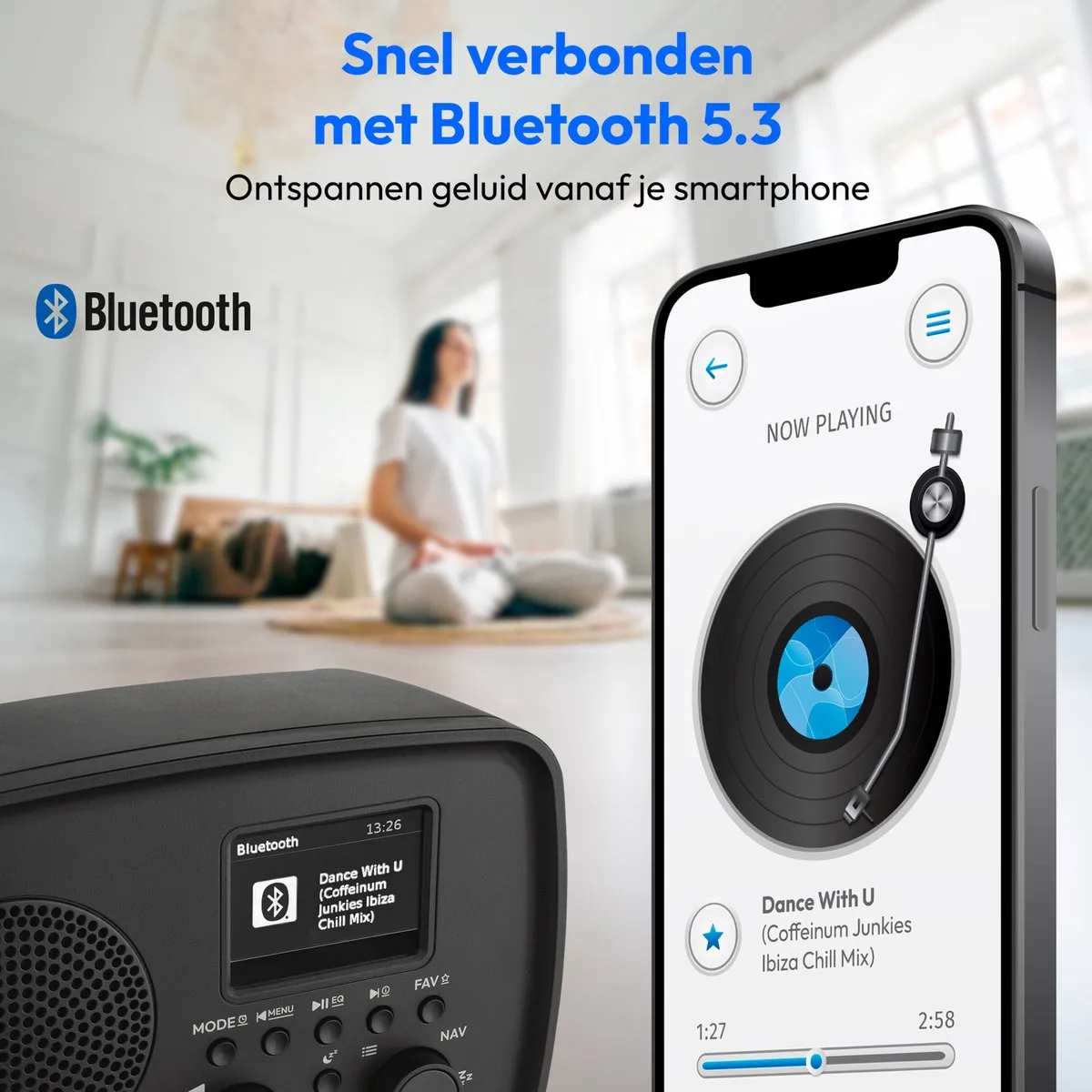 MEDION DAB+ radio met Bluetooth DRE-1 (DAB Plus, FM-radio, druppelbescherming, telescoopantenne, wekker, sluimerfunctie, instelbare display-dimmer, ASA-noodwaarschuwingssysteem), zwart