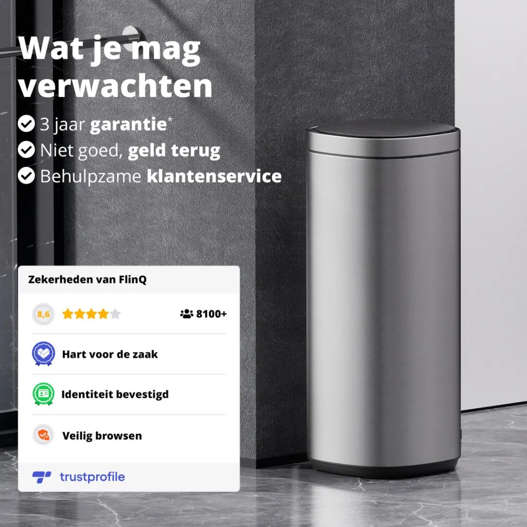 FlinQ Velo Oplaadbare Prullenbak 50L - Nikkel - afbeelding 6 van 6