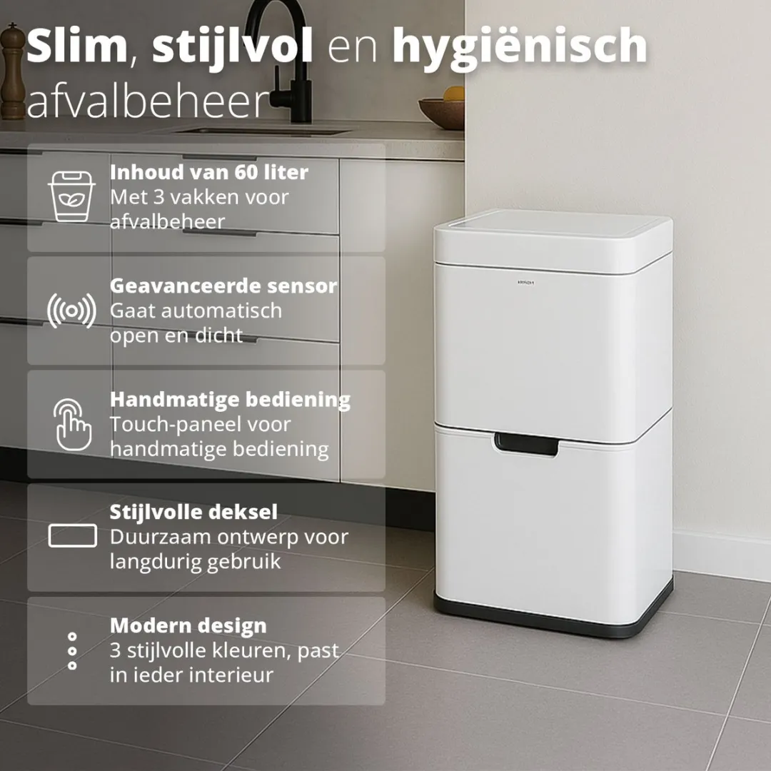 FlinQ Senzaro Prullenbak 60L - 2 Vakken - Wit
