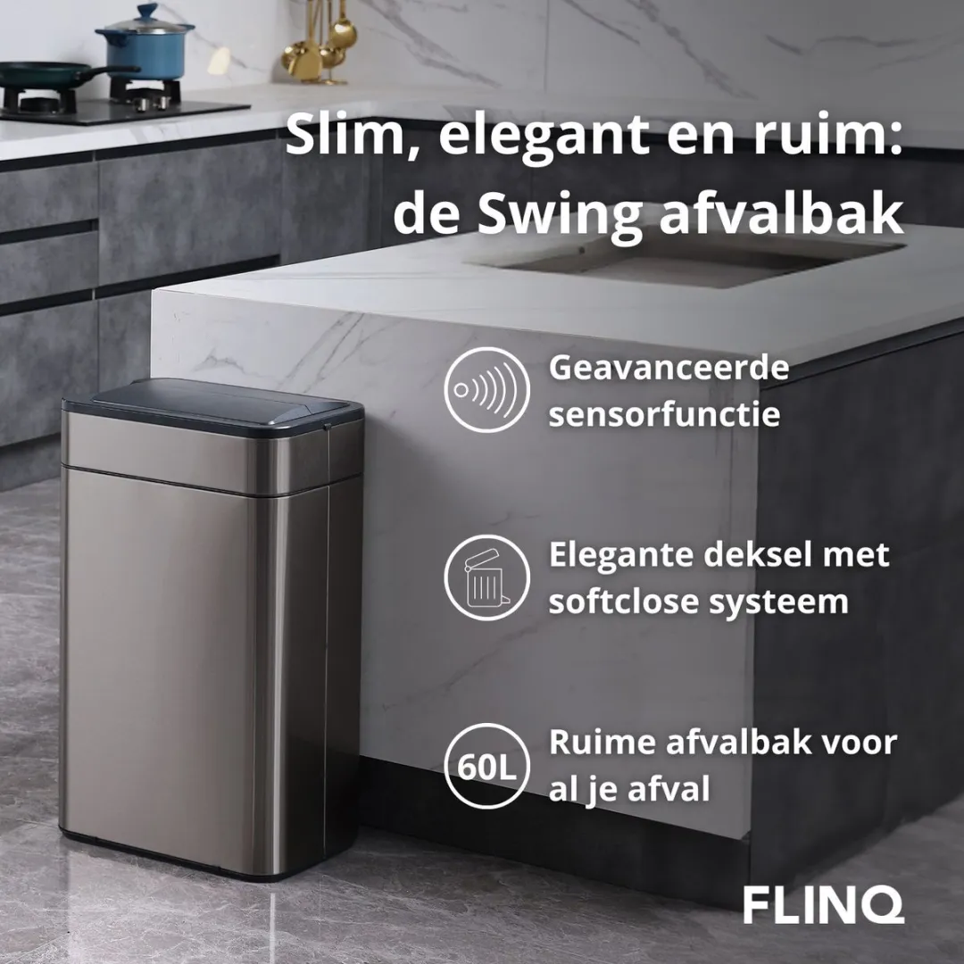 FlinQ Swing Sensor Prullenbak 60L - Carbon Grijs - afbeelding 6 van 6
