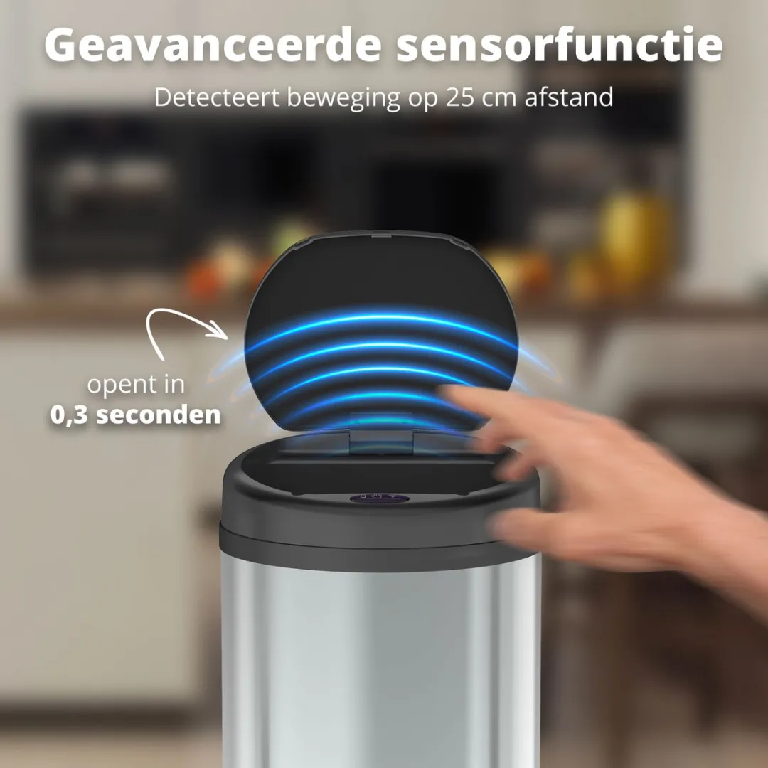 FlinQ Peak Sensor Prullenbak 50L - Zilver