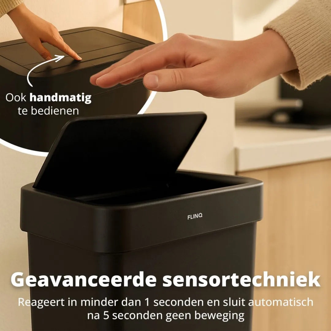 FlinQ Arvento Prullenbak - Vuilnisbak met Sensor en Softclose Deksel - Afvalbak voor Keuken en Kantoor - 50 Liter