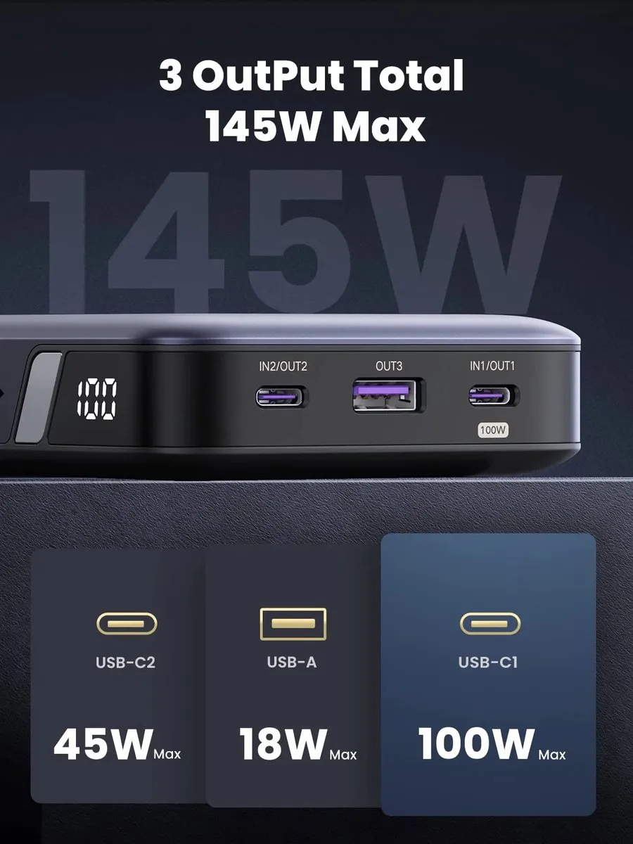 Ugreen Powerbank 100W 10000mAh - 3x Smartphone - Transparent - afbeelding 6 van 6