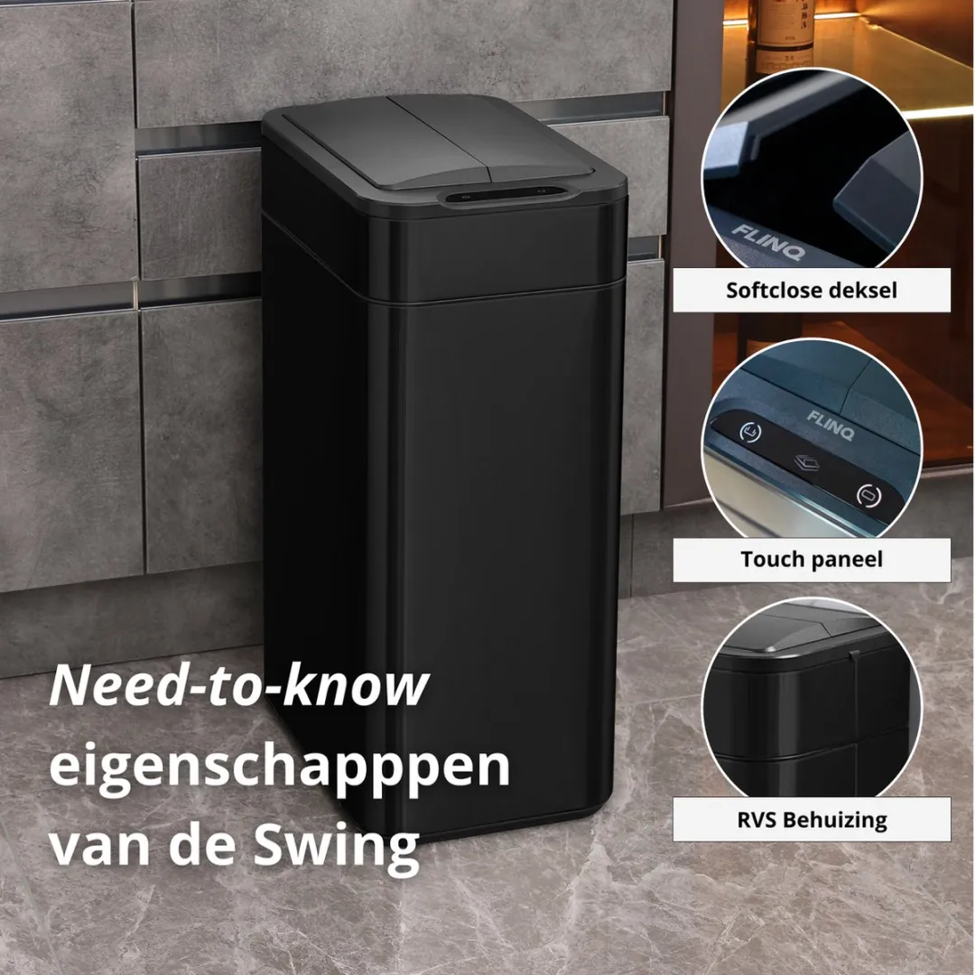 FlinQ Swing Sensor Prullenbak 60L - Zwart